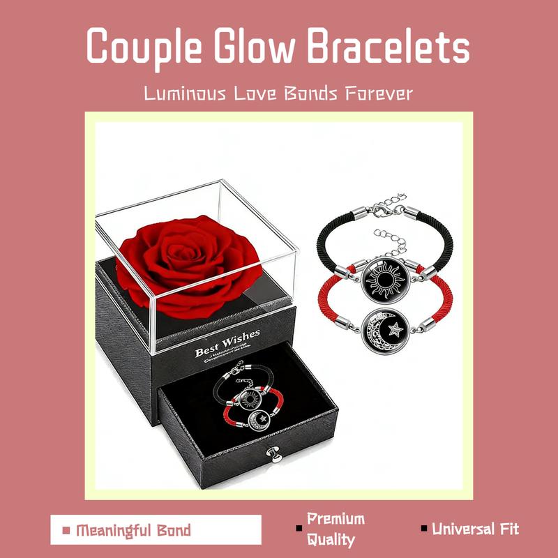 2-Pack ​​​​Glow in Dark Couple Bracelets Set - Magnetic Sun Moon Star Matching Jewelry with Luminous Beads - Long Distance Gifts for Couples, Boyfriend Girlfriend - Valentine's Christmas Anniversary Date Night Gift​​ Cool