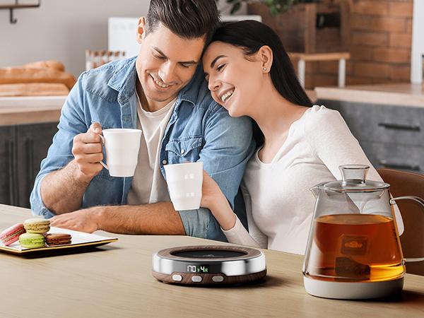 GAIATOP Wooden Coffee Mug Warmer for Desk - 3 Temp Settings 2-9 Hour Timer 3 Romantic Light Modes Digital Display Heating Plate for Beverages Candles Tea Milk & More Coasters Tableware US Type Home   Valentine's Day gift