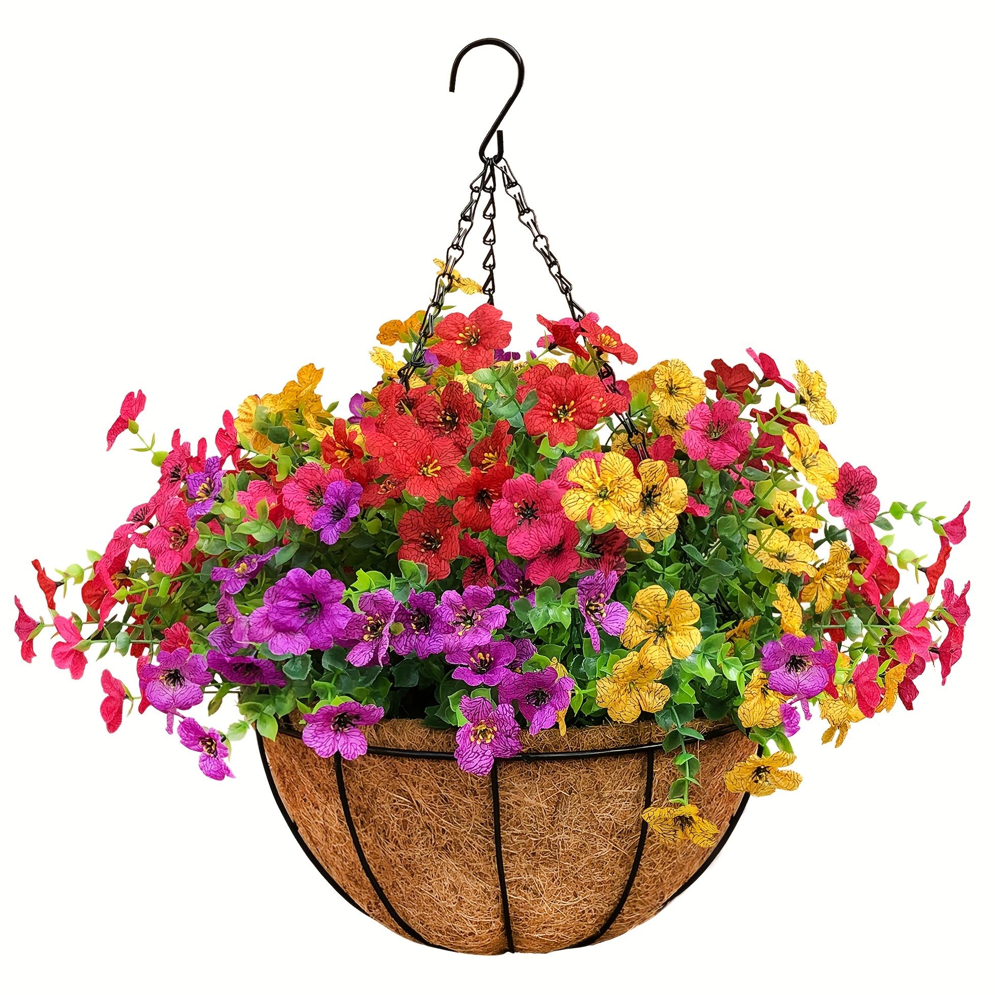 2pcs Artificial Hanging Flowers Baskets with 24 Realistic Daisies & Eucalyptus - UV-Resistant Outdoor/Indoor Decor for Porch, Patio, Balcony, Yard - Includes Hanging Baskets & Greenery
