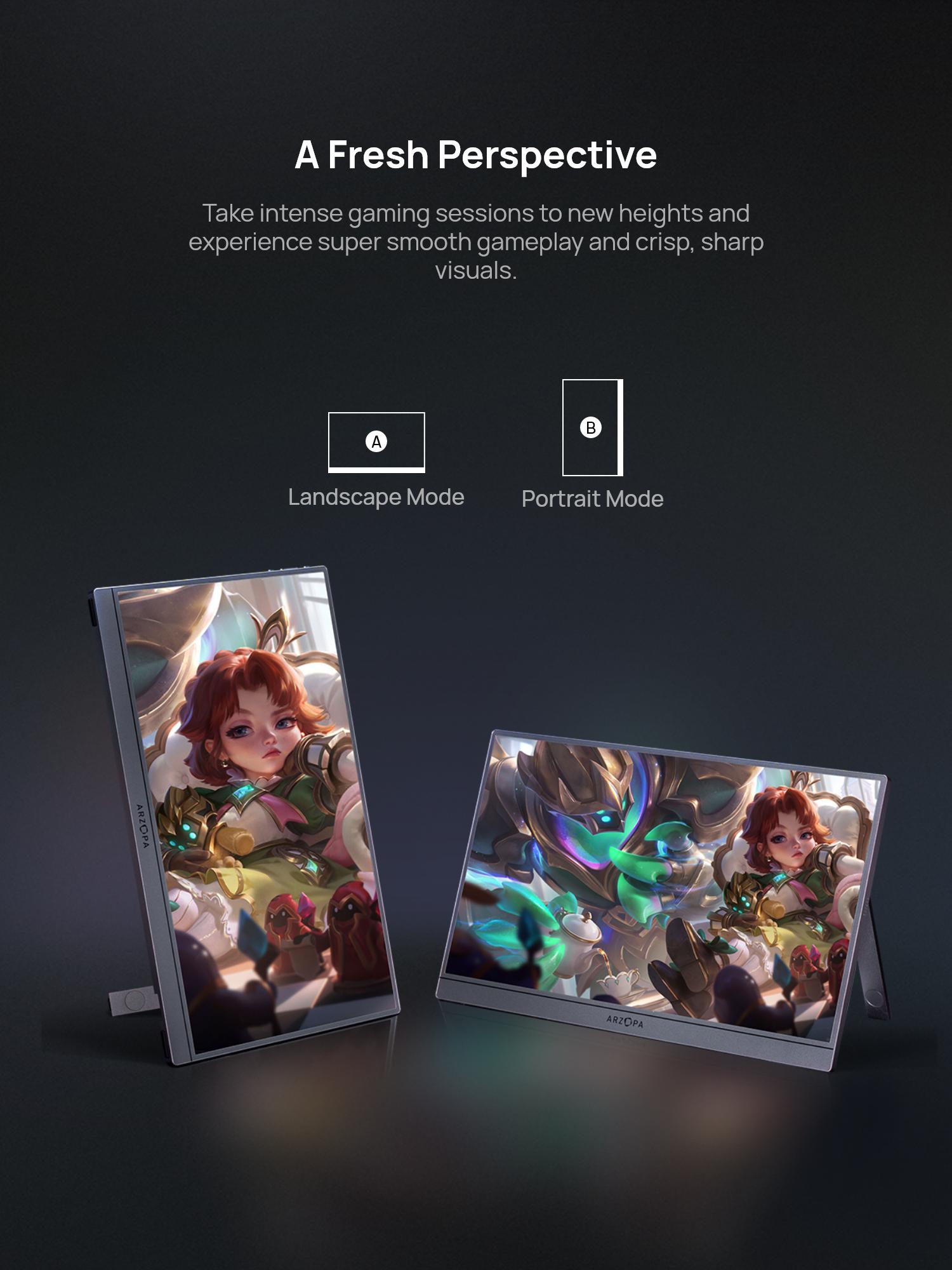 ARZOPA 16.1" 144Hz Gray Portable Gaming Monitor 100% sRGB 1080P FHD Ultra Slim External Second Screen Portable Monitor Display for PS5 Xbox Switch2 Laptop PC Mac