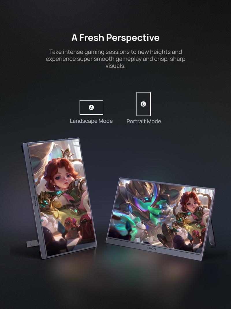 ARZOPA 16.1" 144Hz Gray Portable Gaming Monitor 100% sRGB 1080P FHD Ultra Slim External Second Screen Portable Monitor Display for PS5 Xbox Switch2 Laptop PC Mac