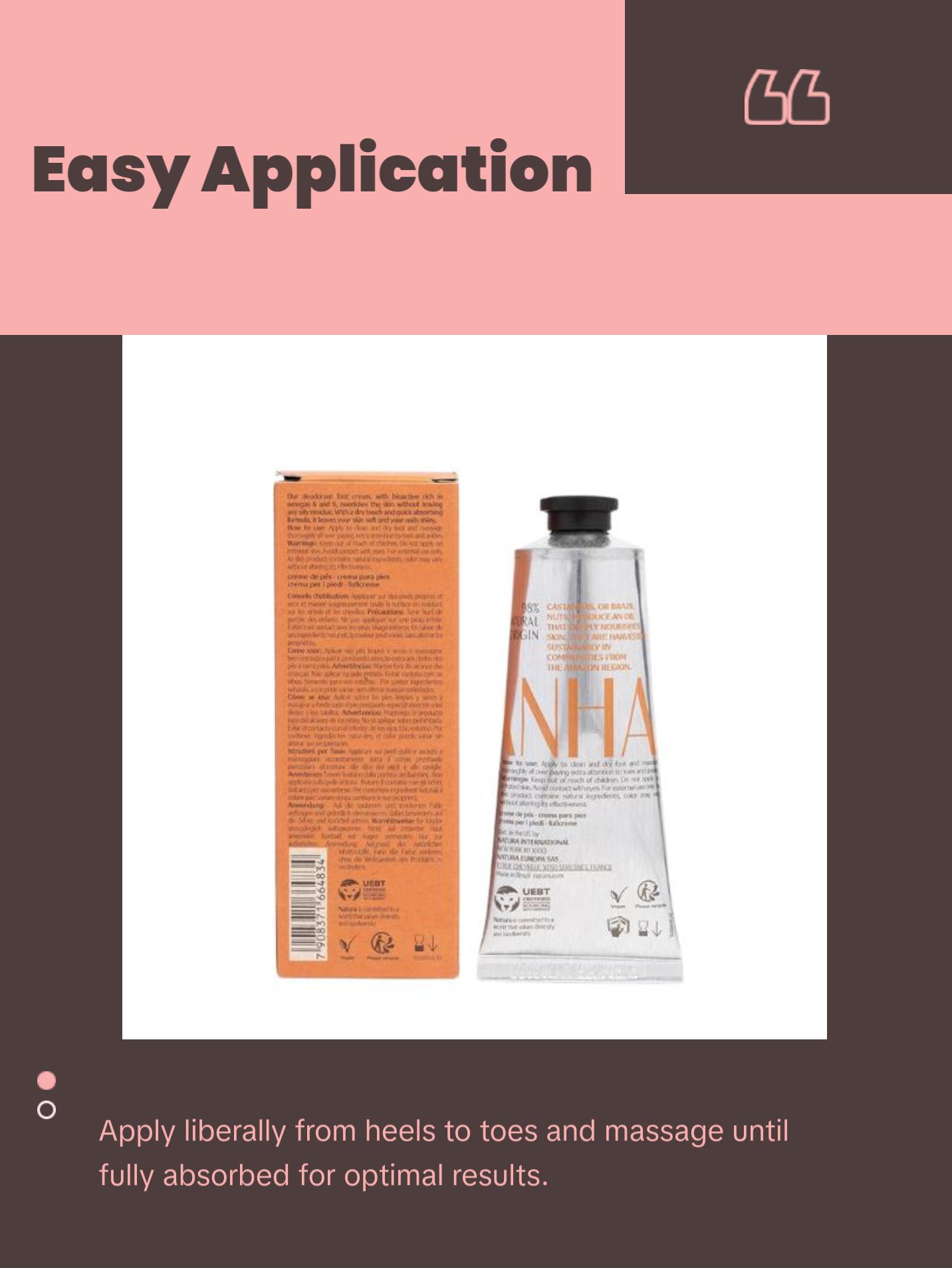 Natura Brazil Nut Foot Cream, Fast-Absorbing Moisturizer, Softens, Smooths & Repairs Rough Dry Skin 2.6oz