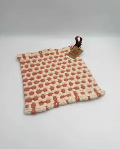 Dusty Pink Woven Potholder With Leather Loop
