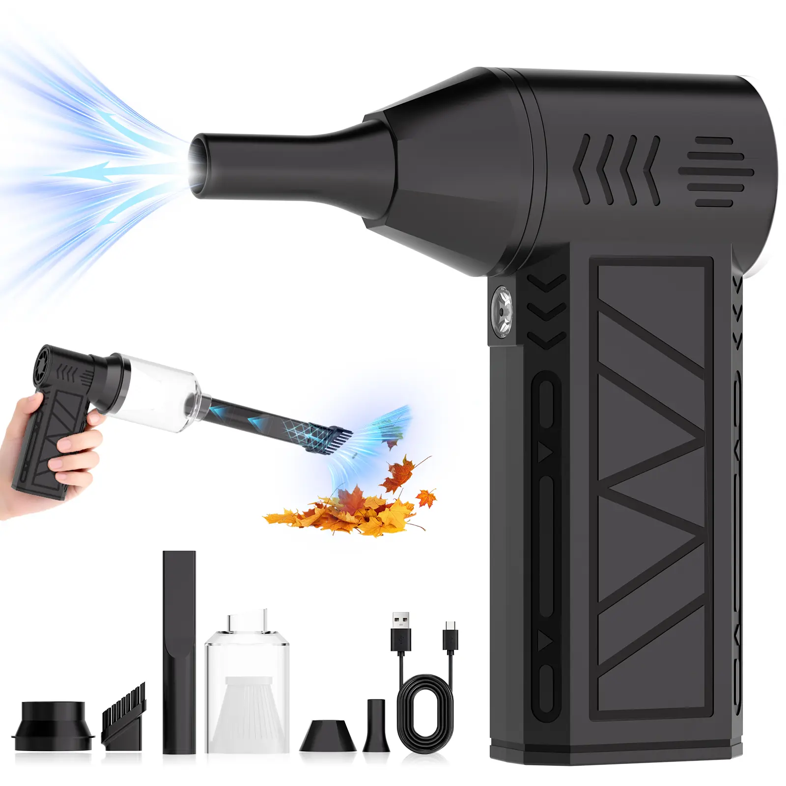 JORHUZS 2-in-1 Compressed Air Duster & Vacuum, High-Power Turbo Jet Fan, Cordless Rechargeable for Car Drying, Car Detailing, Electronics & Home Cleaning, Father's Day Gift for Dad, Husband & Men