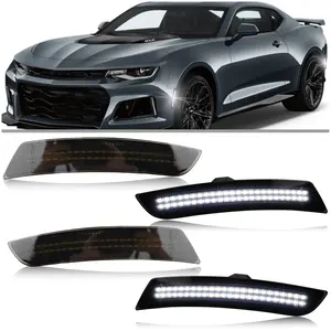 Smoked Lens LED Side Marker Lights Kit Front Rear Fender Bumper Lamps Compatible with Chevy Camaro 2016-2023 Dual Rows Bright White Side Marker Indicator Lamps Set (4PCS)