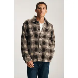 PLAID BUTTON-UP OVERSHIRT IN BROWN