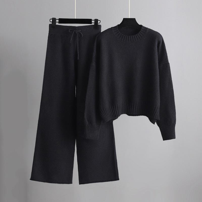Women Wide Leg Pant Suits Thick Warm Women Sweater Tracksuits Two Piece Sets