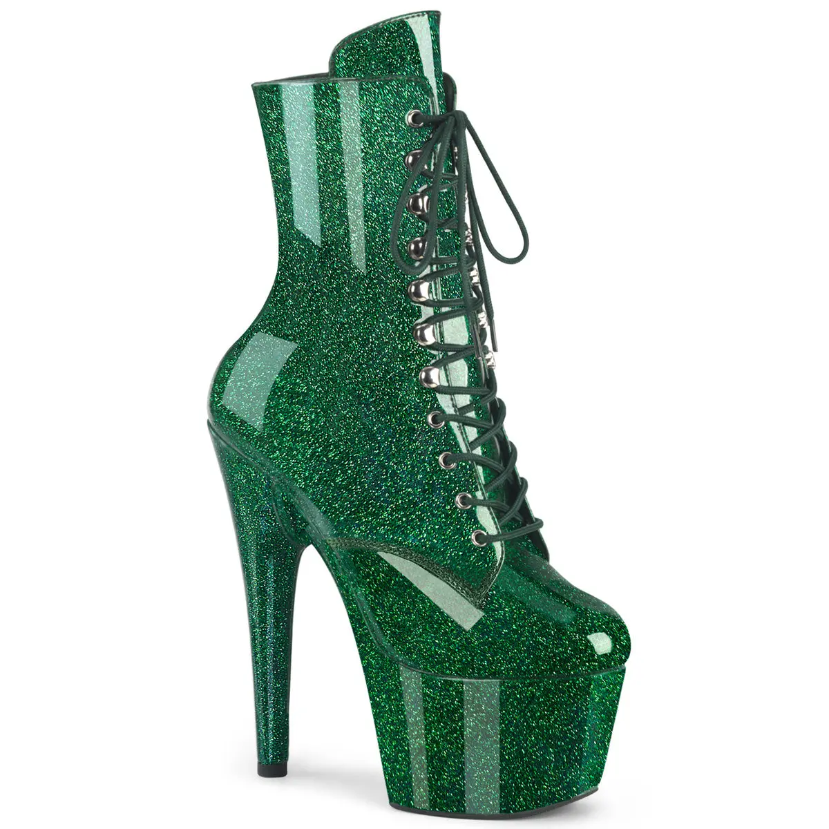 Pleaser Adore-1020GP Women's Glitter Lace-Up Ankle Boots, Platform Statement Shoes with 7" Stiletto Heel and Side Zip, Footwear, Platforms, Ankle Height, 2 3/4 Inches, Edgy, Sparkly