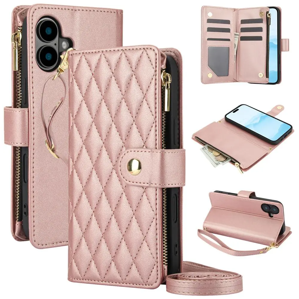 Leather Crossbody Lanyard Wrist Strap Zipper Wallet Smartphone Case - Secure Protection Casing, Cash-Storage Handheld Accessory for iPhone 16 15 14 13 12 Pro Max Mini 11 XR XS 8 7 Plus SE Devices, Accessories