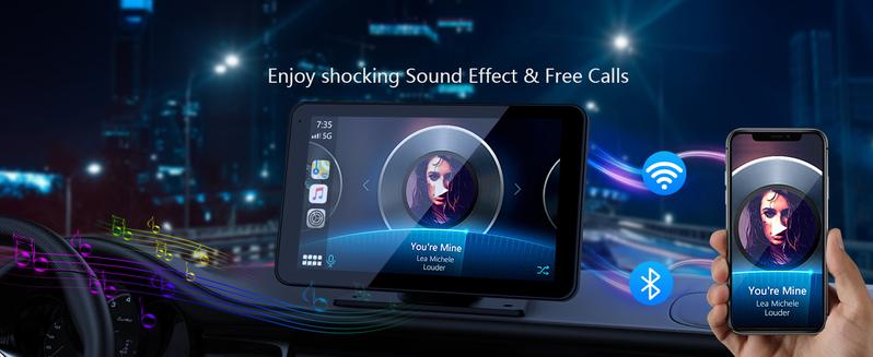【Hieha】New Year Gift: 2026 Wireless Portable Carplay and Android Auto 7" Touchscreen Bluetooth 5.2 Carplay Screen with Mirror Link AUX FM for All Vehicles