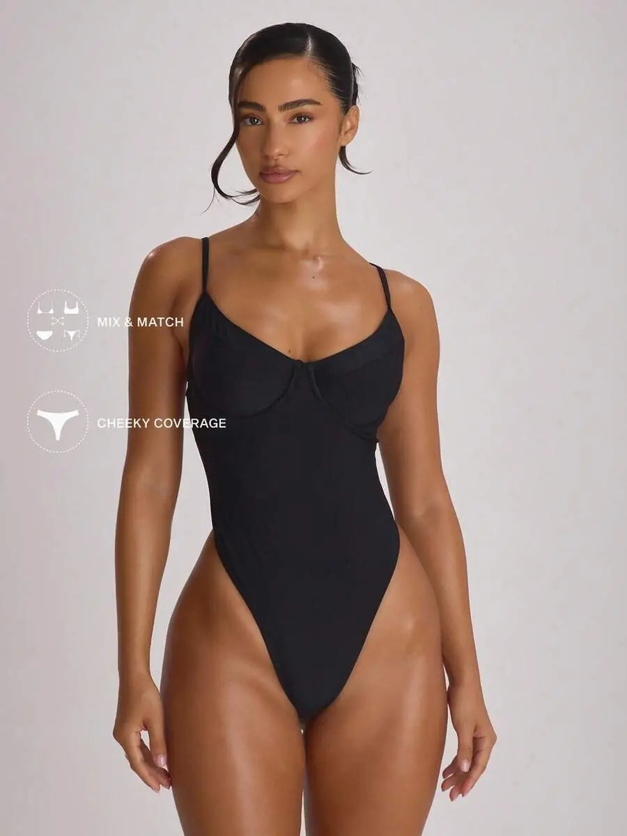 Women's Solid Fabric 1-Piece Swimsuits - Underwire Cup, High Leg, Cheeky Cut Beach Wear for Summer Vacation, Multi-Size Resort Core Swimwear Basics