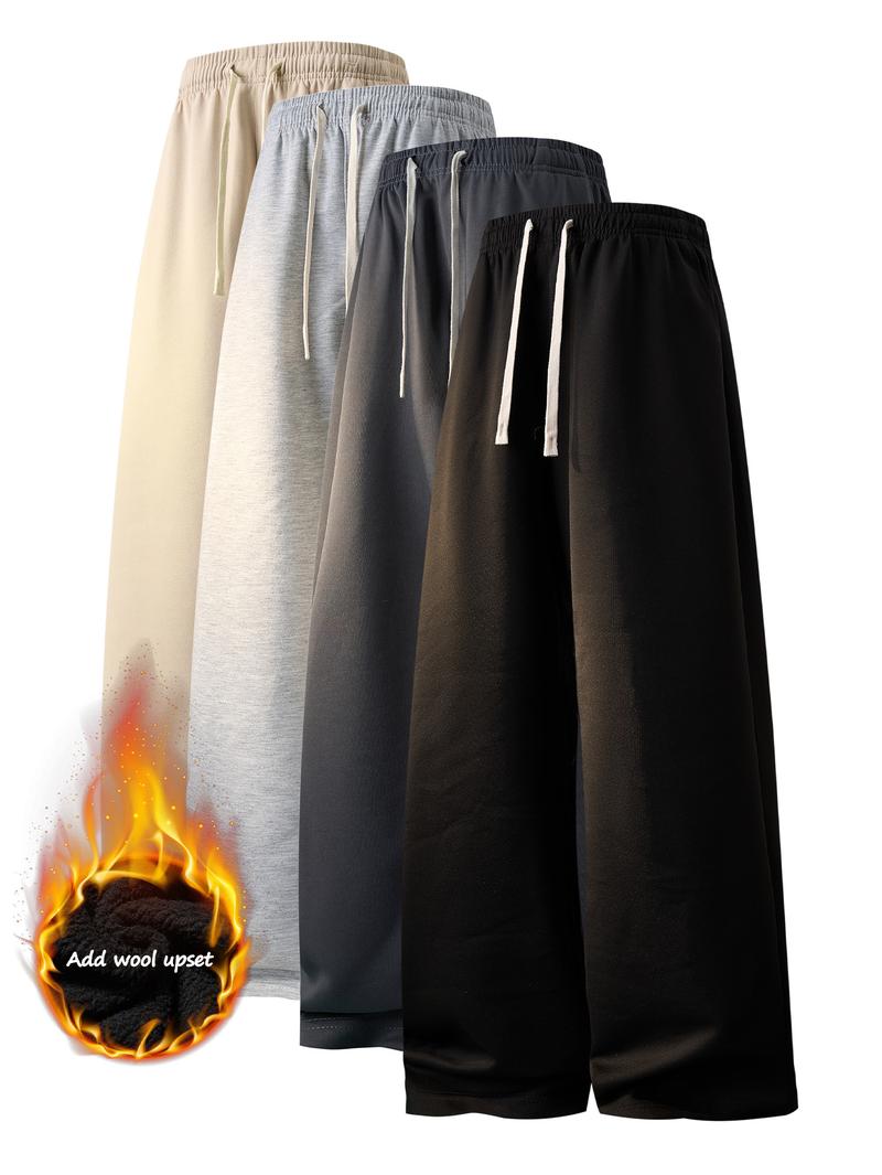 CCCMAI Men's Solid Thermal Lined Drawstring Waist Pants, Casual Comfy Regular Fit Straight Leg Trousers for Fall Winter, Men's Bottoms for Daily Wear Menswear Plain Loose