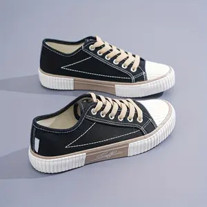 Women's Canvas Sneakers Embroidery Lines Low Top Lace Up Casual Walking Shoes Springfresh