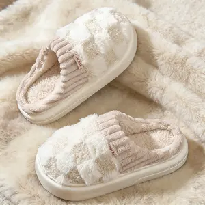 Cozy Plush Winter Slippers for Men & Women - Soft, Warm, Non-Slip EVA Sole with Checkered Pattern | Indoor House Shoes with Fluffy Faux Fur Lining