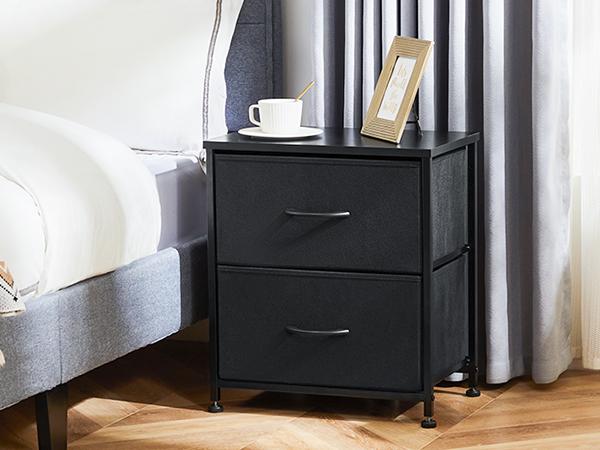 2 Drawers Nigtstand for Bedroom, Tall Chest Organizer with Fabric Bins, Steel Frame, Black