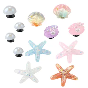 Summer Shoes Charms, Beach Charms for Women, Cute Starfish Seashell Pearl Shoe Decoration, 12PCS Girly Bling Shell Charm for Clog Sandals