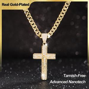 Holylegend 14k Real Gold-Plated Cuban , Figaro, Miami Cross with Jesus Christ Crucifix,24 inches Long and 6mm Wide,Handcrafted Polishing and Multiple Electroplating Daily Wear Necklace,Father's Day Gift