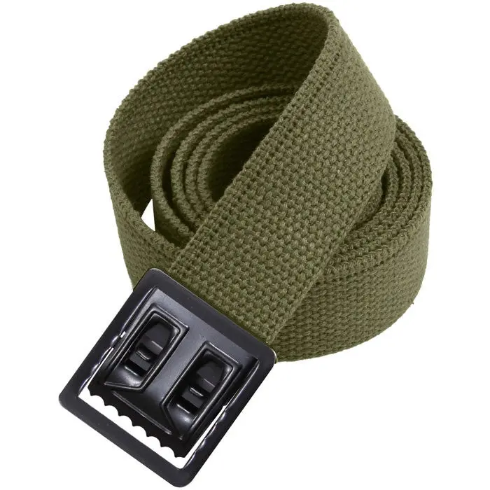Military Style Web Belt, Adjustable Cut-to-Fit Cotton Canvas Strap in Olive Drab with Black Open Face Buckle, Adjustable Belts, 1.25 Inches Wide, Uniform Wear