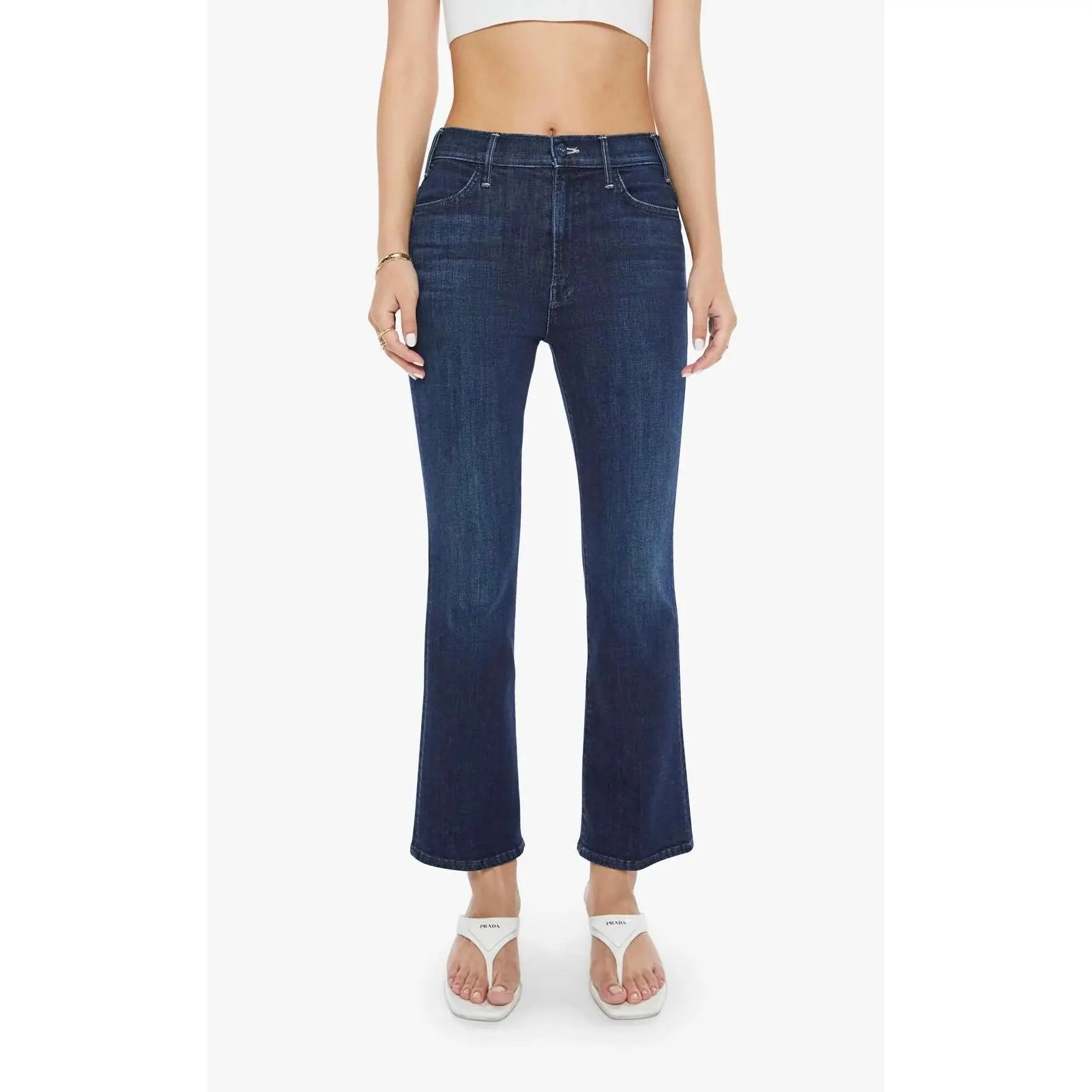 Petite Flared Leg Jeans in High Waist Stretch Denim, Corner Piece Dark Wash with a Proportioned Ankle-Length Fit, Women, Bottom, Cotton, Elastane