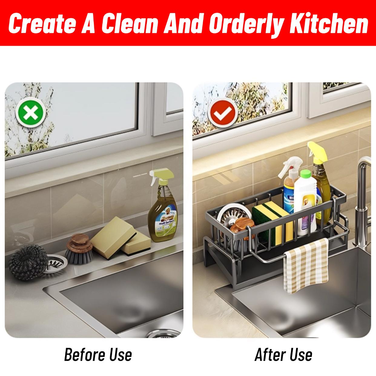Kitchen Sink Corner Sponge Drain Rack Sink Caddy ultitunctional Durable Cleaning Tool Organizer Storage Rack Dish Soap Dishdoth Brushes Holder for Kitchen &Bathroom