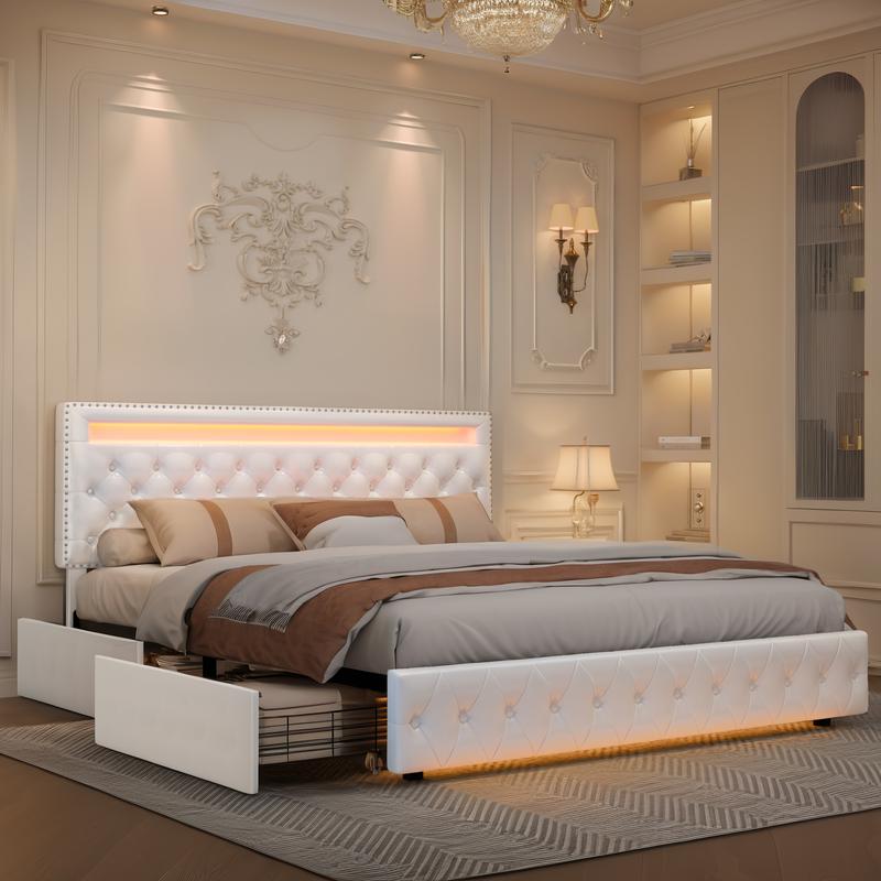 GEGOFORU Queen LED Bed Frame with Storage Drawers – Smart RGB Lights, Adjustable Upholstered Headboard, Modern Platform Bed, No Box Spring Needed | Christmas Gift GEGOFORU Queen LED Bed Frame with Storage Drawers – Smart RGB Lights, Adjustable Upholstered Headboard, Modern Platform Bed, No Box Spring Needed | Christmas Gift