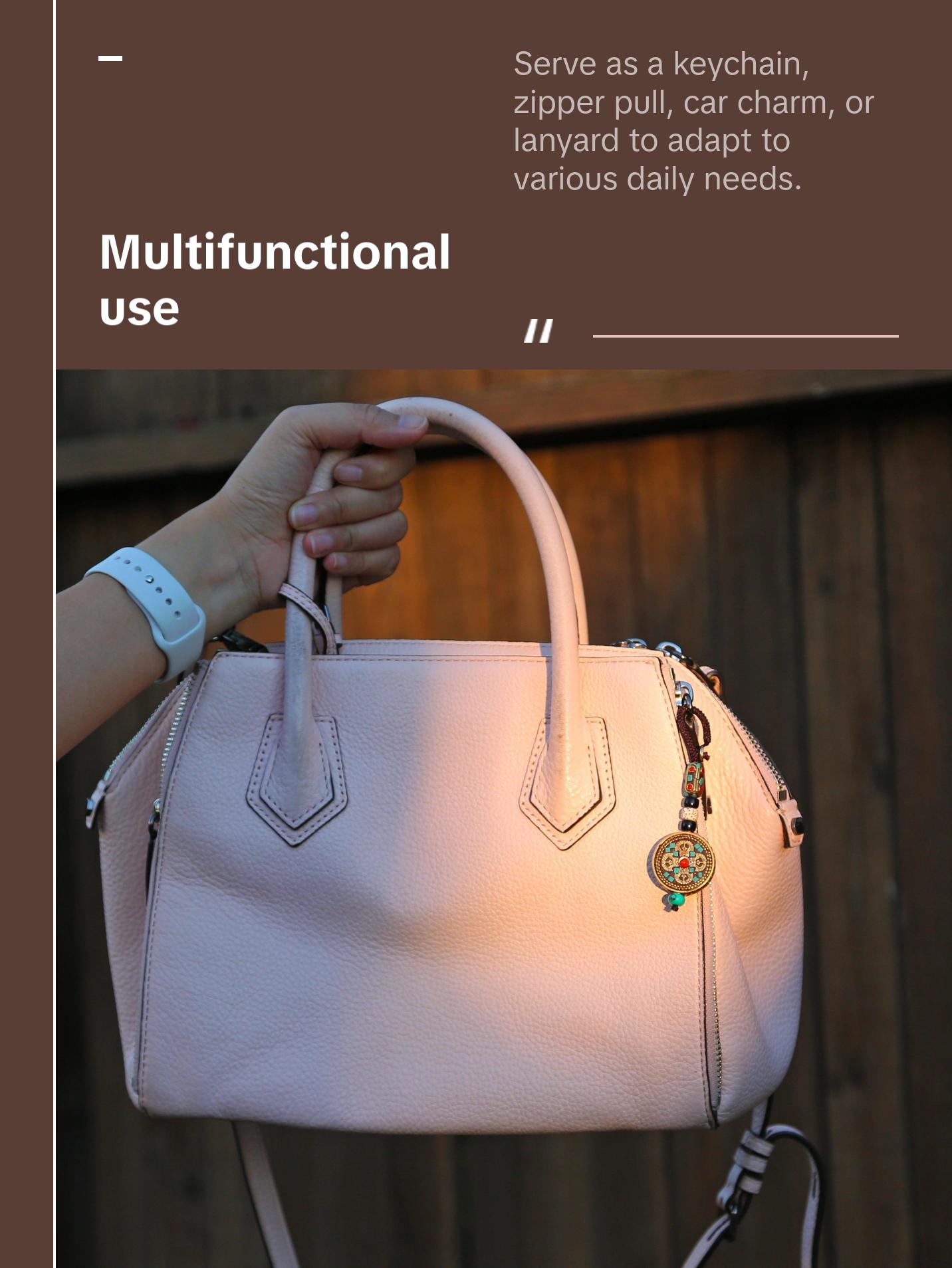 Tibetan Buddhist Vajra Protection Keychain Zipper Charm, Buddhism Rearview Mirror Charm, Chinese FengShui Car Charm Lanyard Keychain (R)