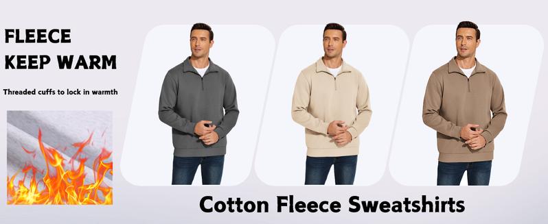 PINSPARK Men's Quarter Zip Fleece Cotton Pullover Sweatshirts Mock Neck Casual Long Sleeve Spring Winter Warm Sweatshirt springtok