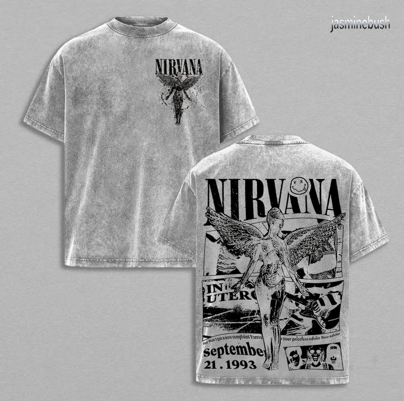 Nirvana in Utero rock band washed t-shirt - 100% Cotton, Crew Neck, Short Sleeve, Fitted, Casual Summer Tee for Men & Women Nirvana in Utero rock band washed t-shirt - 100% Cotton, Crew Neck, Short Sleeve, Fitted, Casual Summer Tee for Men & Women