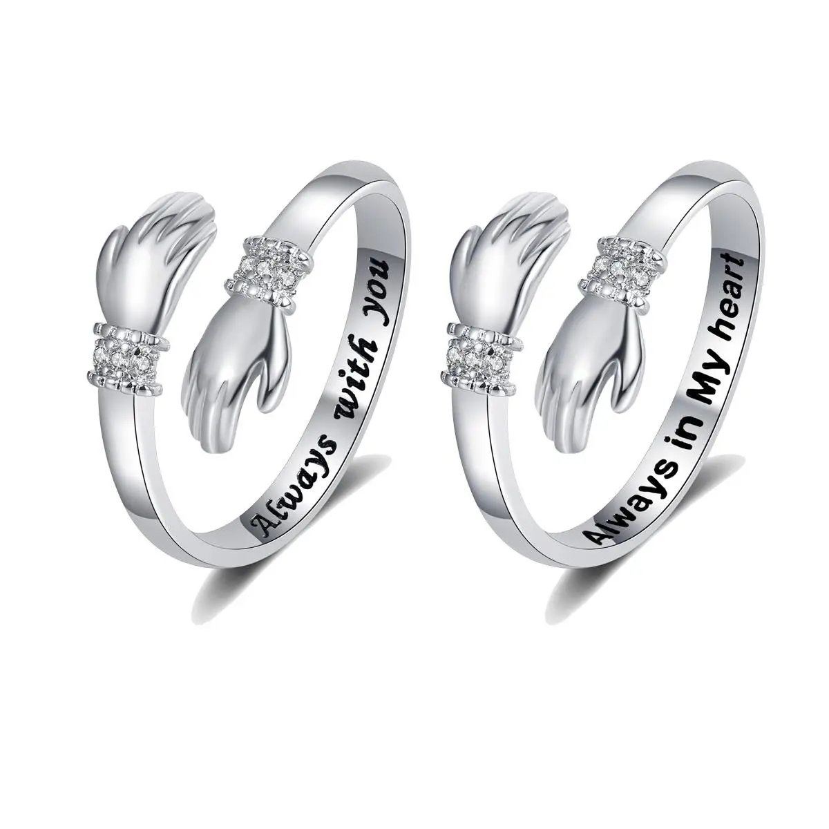 Women's Adjustable Stainless Steel Hug Ring - Dainty Elegant Custom Engraved Jewelry with 'Always With You' & 'Always in My Heart', Inspirational Grandma Birthday Gift Ideas, Silver Jewelry Accessory, Custom Jewelry, Christmas