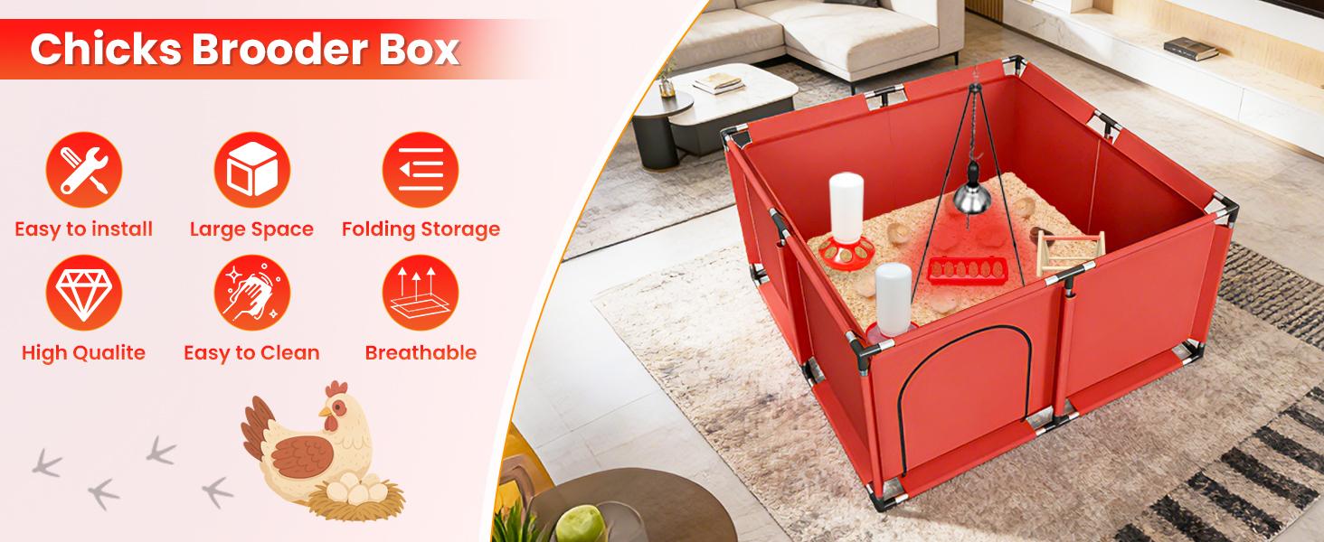 Chicks Brooder Box for Chicken Starter Kit Includes Timing Heat Lamp, Sawdust, Chick Feeder and Waterer Set Poultry Brooder with Heat Lamp for Baby Chicks, Ducks, Quail Birds