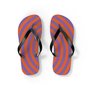 Purple and Orange Spiral Flip Flops | Retro Optical Pattern