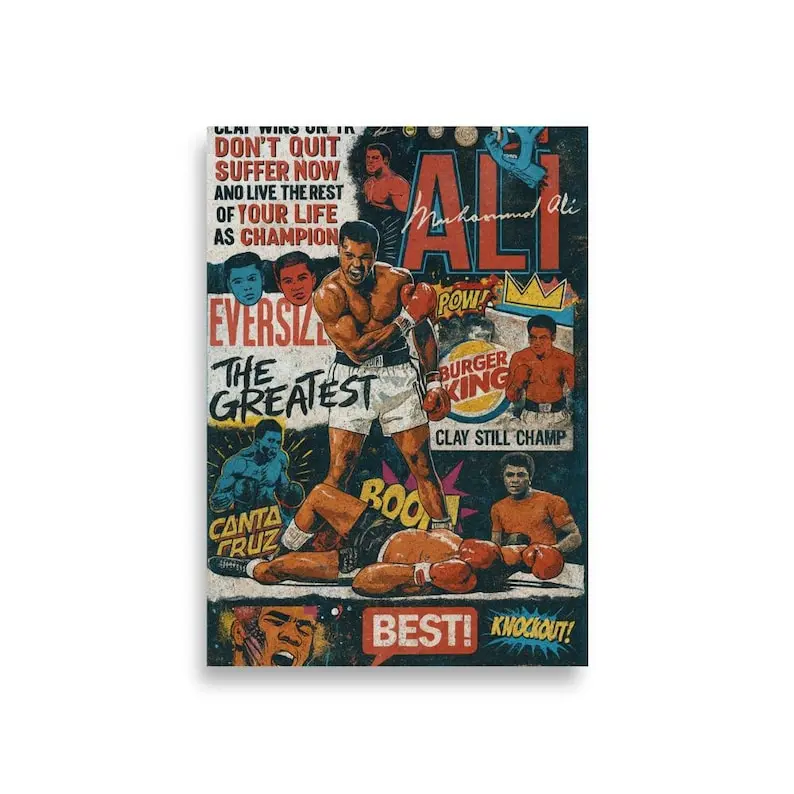 Vintage Boxing Poster, Retro Art For gym, Comic Style Decor, Quality Paper 8x12 to 27x40inch