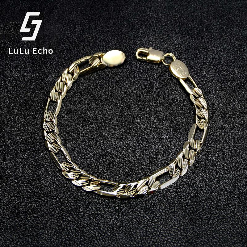 LuLuEcho No Faded 14K Gold Plated Figaro Chain Bracelet for Men, Covered with Gold Element, 3/4/6/6.5/7MM for Men Women Jewelry Gift for Men Women