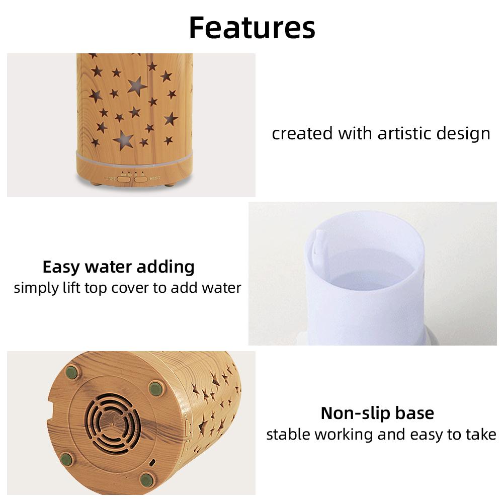 Star Hollow Essential Oil Diffuser  7 Adjustable LED Lights Customizable Colors, Whisper-Quiet & Safe Auto Off