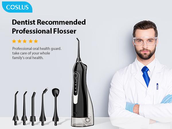 COSLUS  CX20 2-Pack Cordless Water Flosser, 10 Nozzles, IPX7 Waterproof Oral Irrigator for Home and Travel | Perfect for Braces, Orthodontics & Dental Care/Fights Plaque&Tartar，Convenient oral teeth cleaner Toothcare Rechargeable Portable