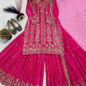 Silk jari sequence  work sarara set shiny and heavy jari work kurta sarara set perfect for any occasion Womenswear