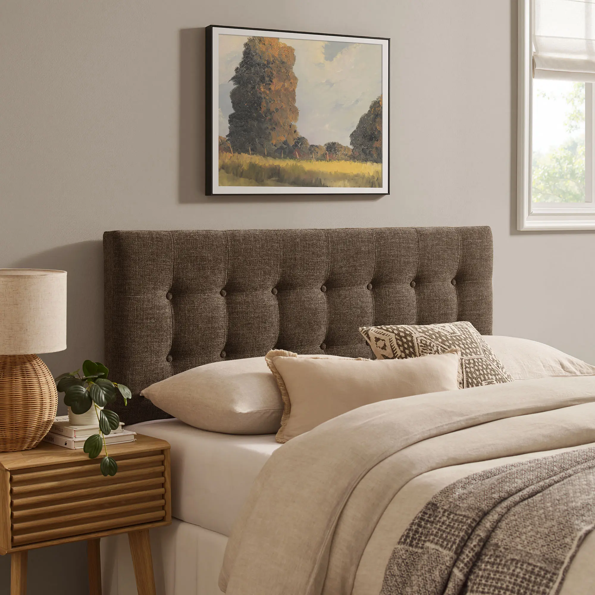 Emily Fabric Upholstered Full Size Headboard in Mocha