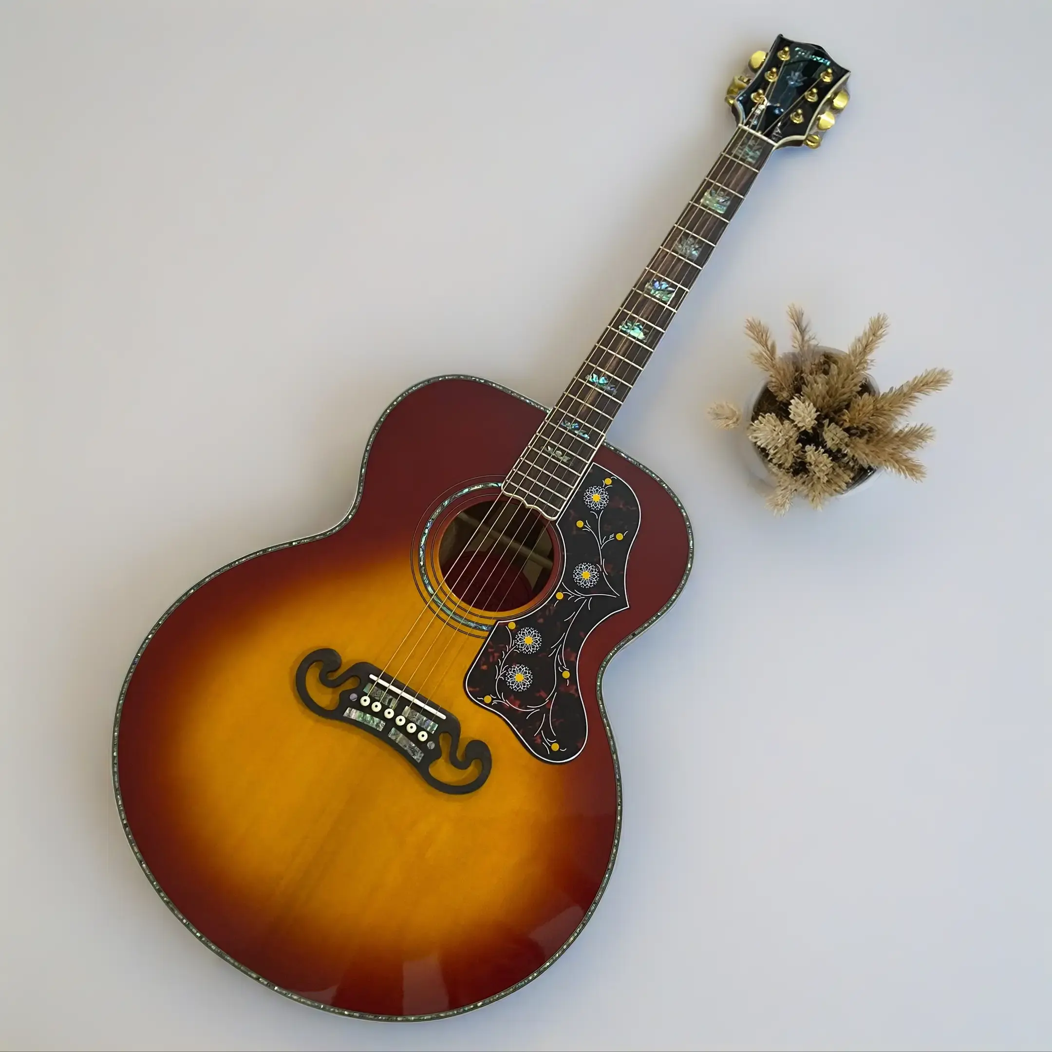 J200 Jumbo Body Stylish Acoustic Guitar - 6 Strings, Solid Spruce Wood Top, Sunset Gradient, Abalone Inlay Fretboard with Precise Fret Markers, Versatile and Exceptional for Beginners, Experienced Players, Stylish Guitar, Luxurious Fretboard Design