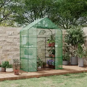 57X29x77-Inch Greenhouse, Transparent Mini Walk-in Green House with PE Cover and Anchor, Plant Garden Hot House 3 Tiers 4 Shelves for Indoor Backyard Outside