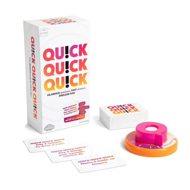 QUICK QUICK QUICK - The Ultimate Party Game for Friends & Family Ages 8-108 High-Energy Fun with 333 Cards & Battery-Free Timer for Endless Laughter