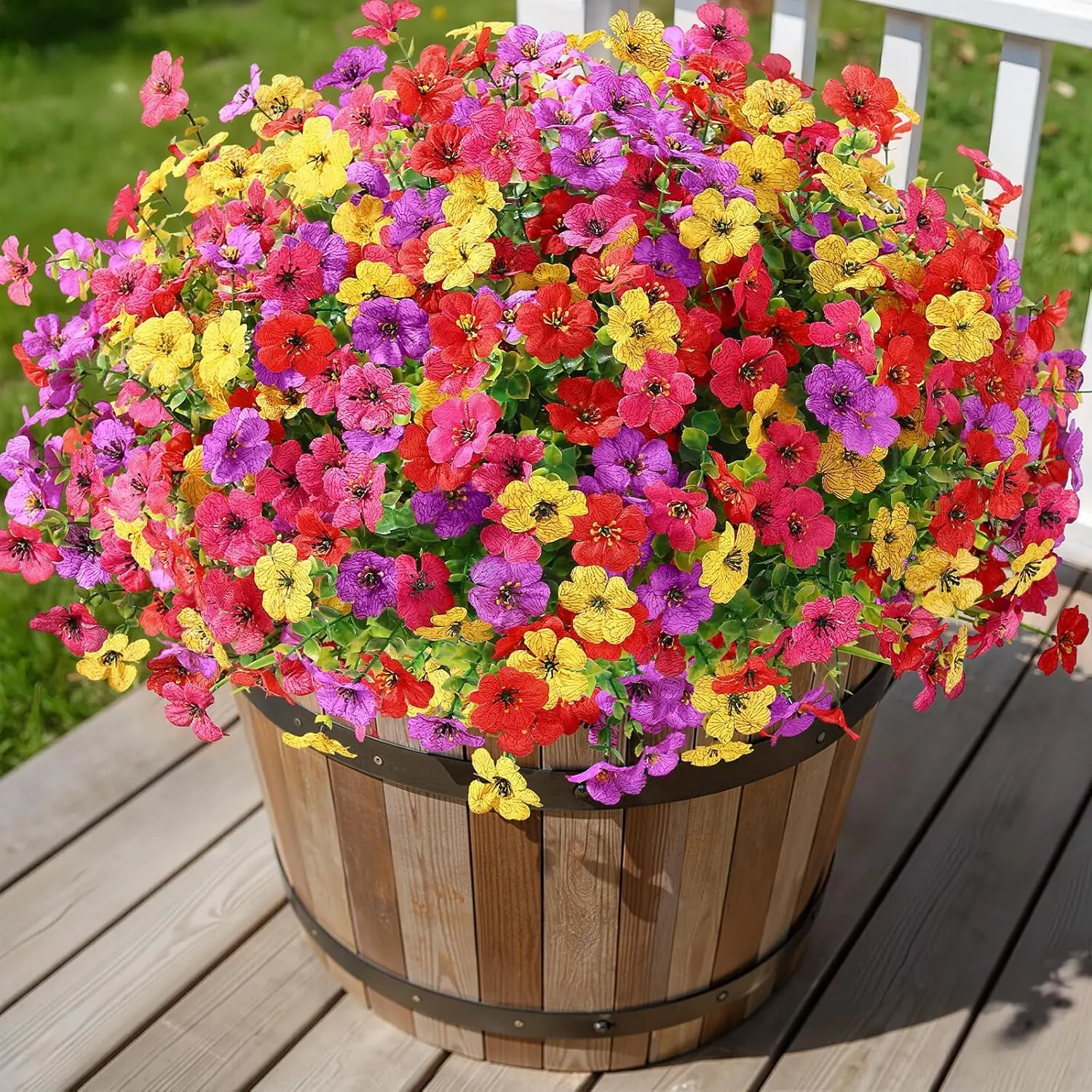 24/48 Bundles Artificial Flowers for Outdoors Decoration, UV Resistant Silk Faux Daisy Flora Spring Fake Plastic Plants Greenery for Outside Indoor Yard Home Porch Window Box Decor summerwins