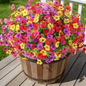 24/48 Bundles Artificial Flowers for Outdoors Decoration, UV Resistant Silk Faux Daisy Flora Spring Fake Plastic Plants Greenery for Outside Indoor Yard Home Porch Window Box Decor