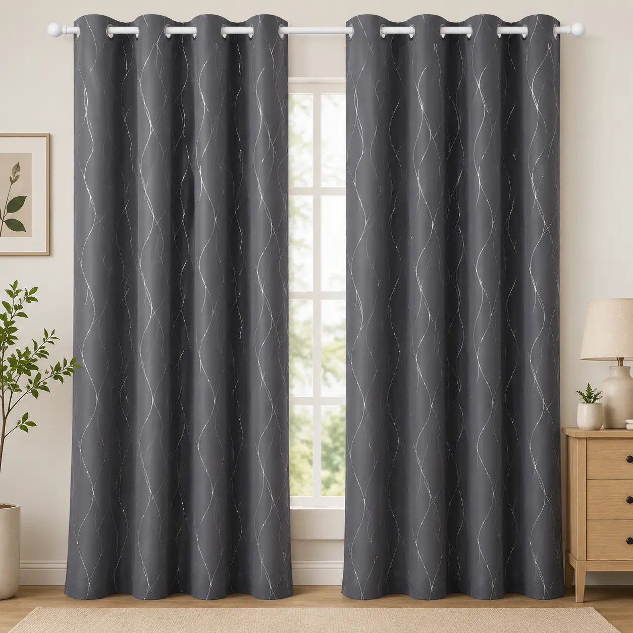 Blackout Curtains (2 Panels) Special Sale, Deconovo Grommet Dots Pattern for Bedroom and Living Room - Thermal Insulated Window Curtains curtain
