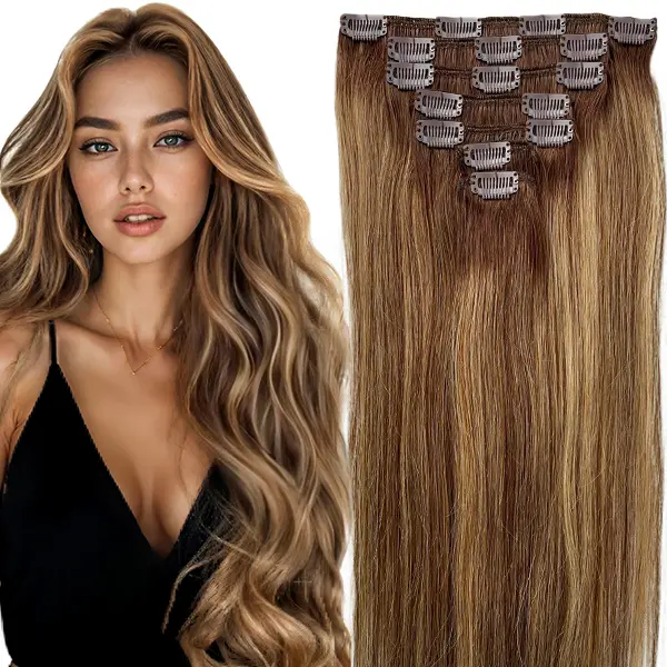 SpringGlowUp Clip in Hair Extensions - 100% Pure Human Hair, Natural Straight, High-Quality, Soft Flowing, Easy-to-Install Daily Wear Hairpiece, Natural Looking Hair, Human Hair Pieces