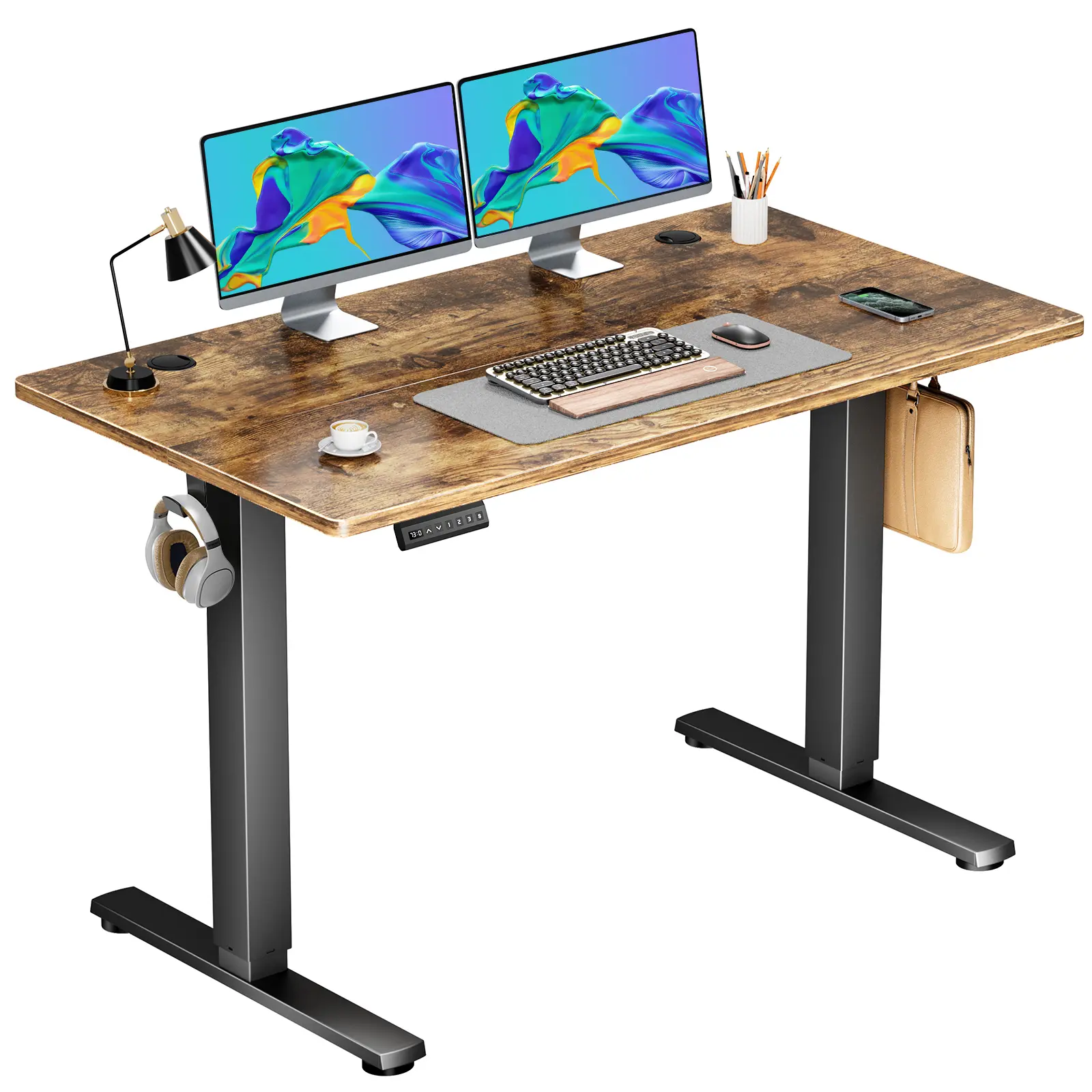 Electric Height-Adjustable Stand Up Desk - 48''x24'' Modern Ergonomic Wood Computer Workstation, 176 lbs Capacity Office Furniture with Integrated Monitor Stand