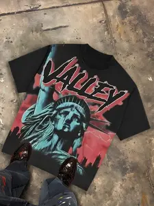 VALLEY & Liberty Statue Y2K Gothic Graphic T-Shirt, Oversized Streetwear Tee, Men's Hip Hop Loose Fit Dark Style Top