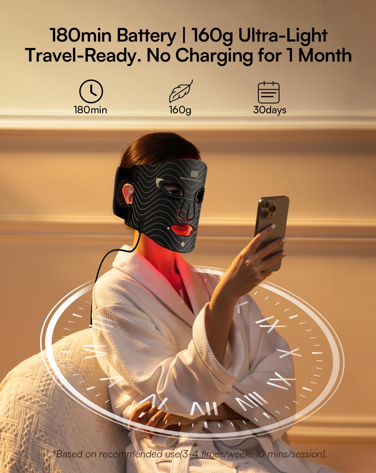 INIA GLOW 2 Red Light Therapy Mask , 4 Light Modes with 850nm NIR, 2600mAh Rechargeable LED Face Mask for Skincare at Home and Travel, Best Valentine's Day Gift for Her