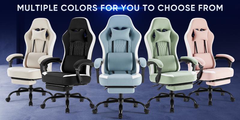 Computer Gaming Chair - High Back Ergonomic Desk Chair with Footrest and Lumbar Support, Height Adjustable Task Chair with Linkage Armrests and Headrest, 360° Swivel Wheels