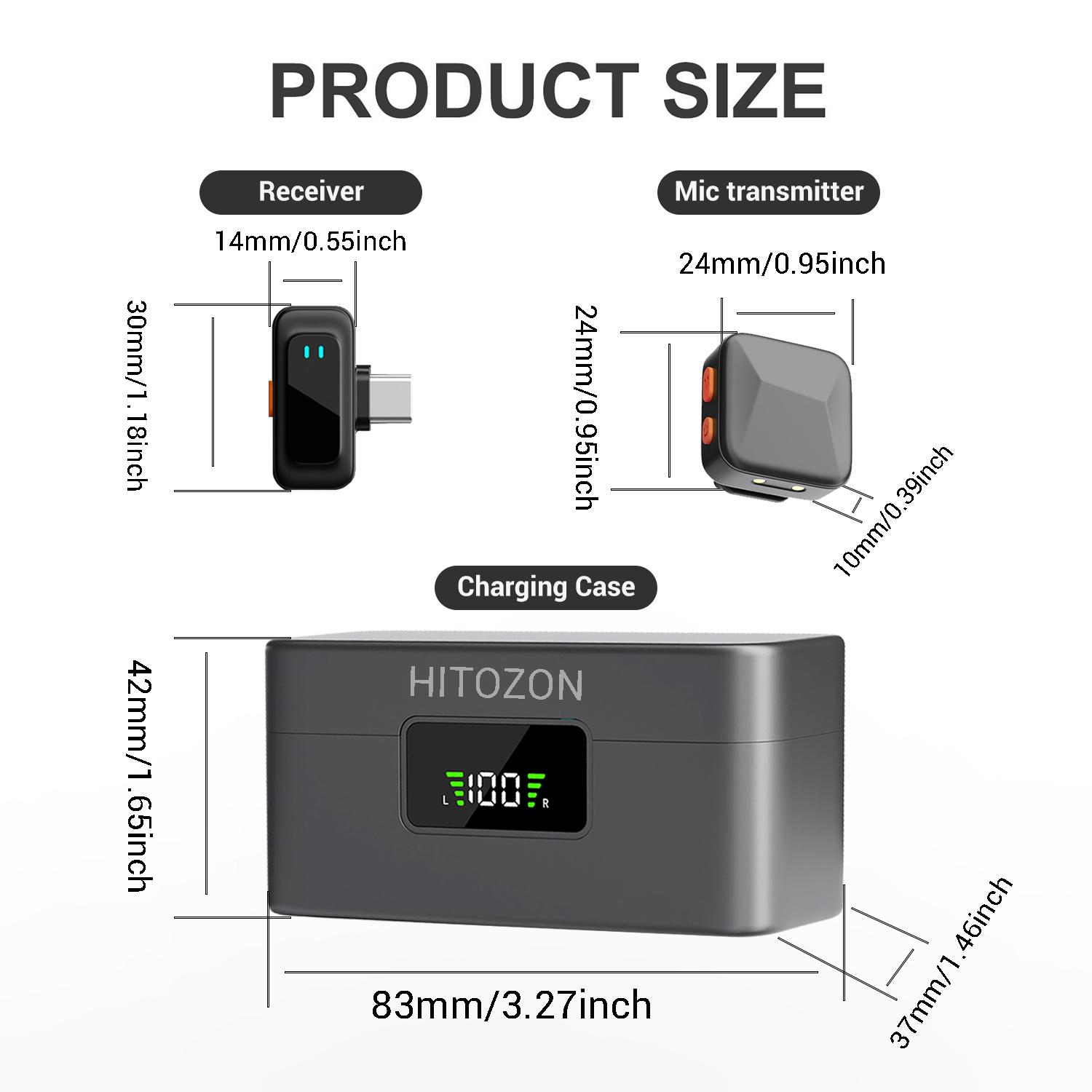 HITOZON Wireless Lavalier Microphone for iPhone Android With Charging Case Intelligent Noise Cancelling Plug Play Lapel Mic for Tiktok Youtube Video Recording Vlog Live Streaming