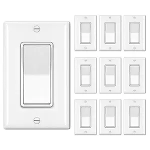 10 Pack Single Pole Decorator Light Switch with Wallplate, 15A 120/277V, Rocker Paddle Wall Switch, On/Off Interrupter for LED and Other Lamps